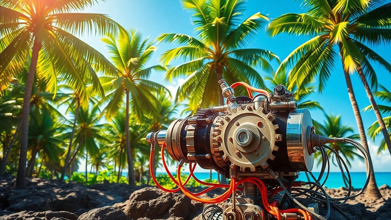 Tropical island with revenue generating machinery