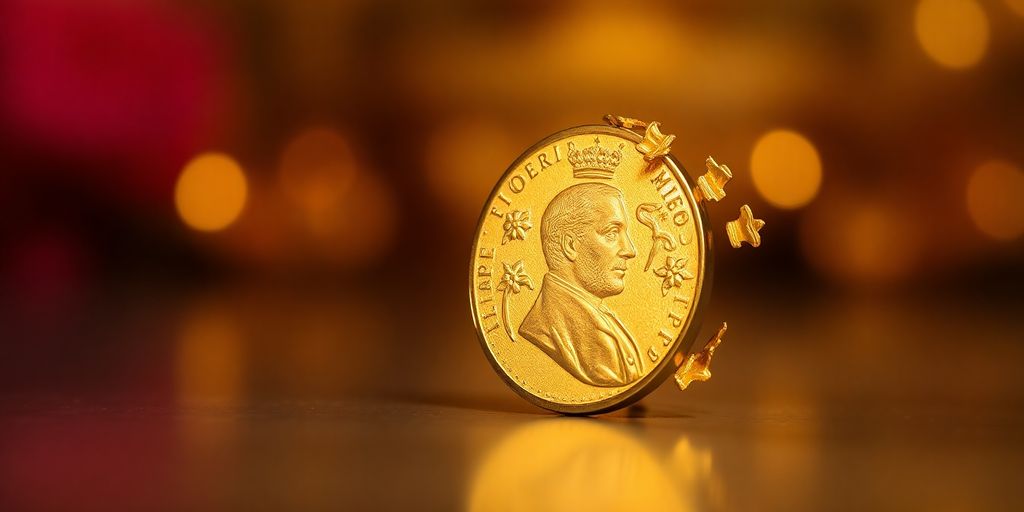 Pièce en or avec profil de Napoléon.