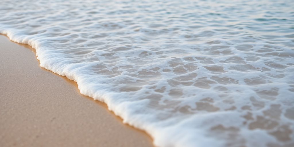 Calm ocean wave on sandy beach.