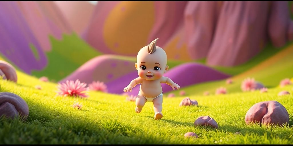 Bébé faisant des petits pas dans un jeu vidéo.