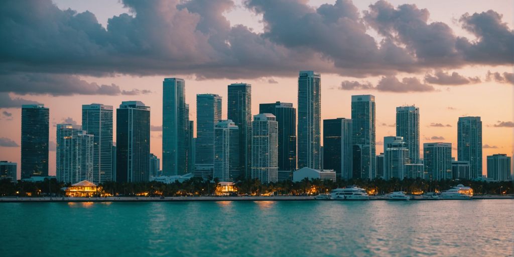Miami skyline with real estate investment symbols