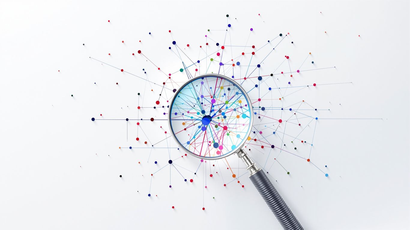 Magnifying glass over digital network nodes