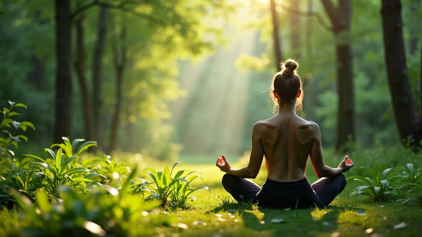 Person meditating in a peaceful forest