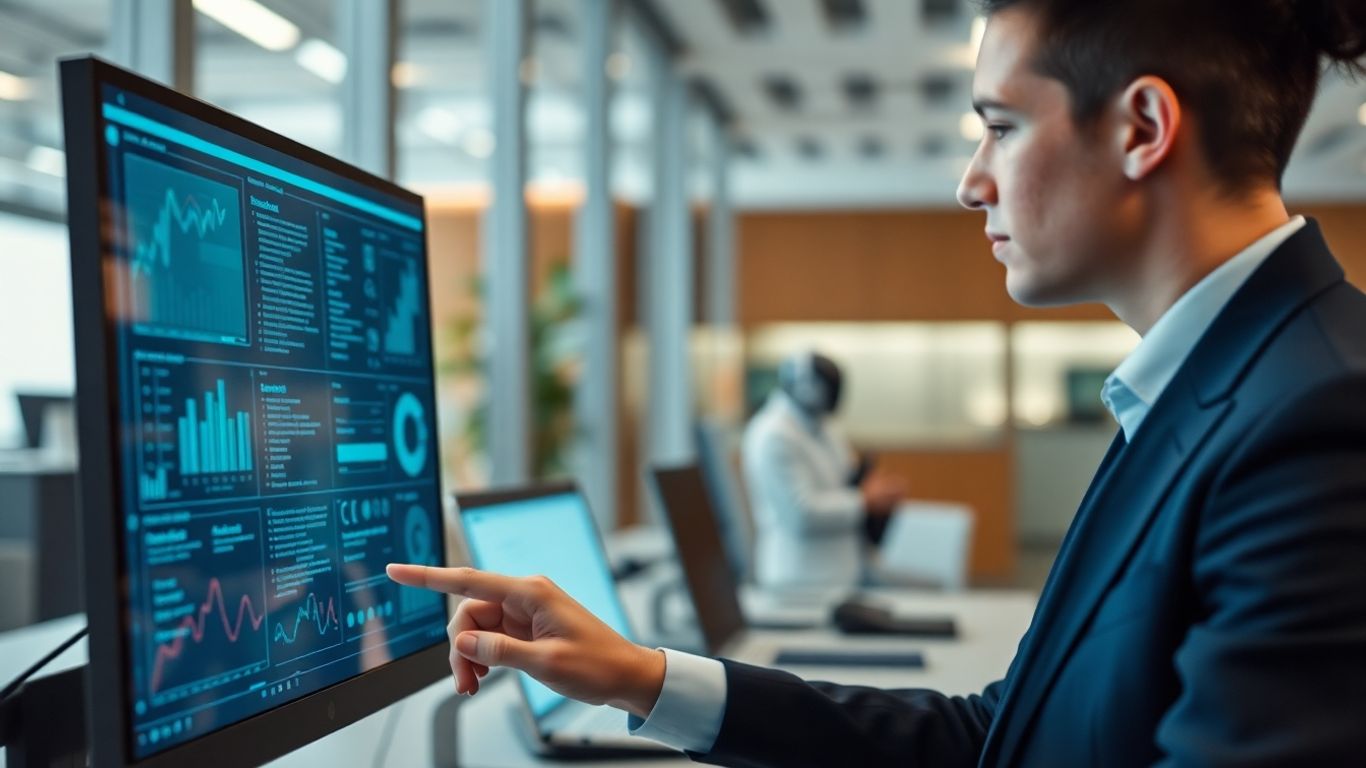 Person using a digital interface in a modern office.