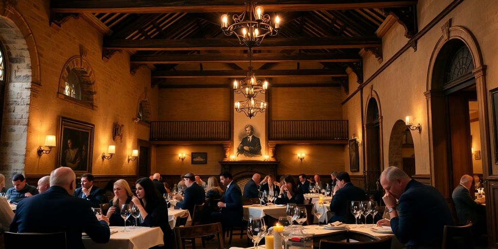 Historisch pand, sfeervol interieur, dinerende mensen