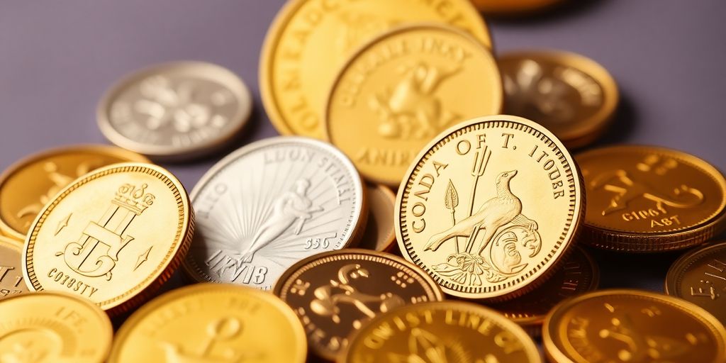Coins d'or numismatiques en exposition