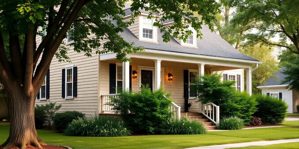 Suburban home with greenery, portraying security and comfort.