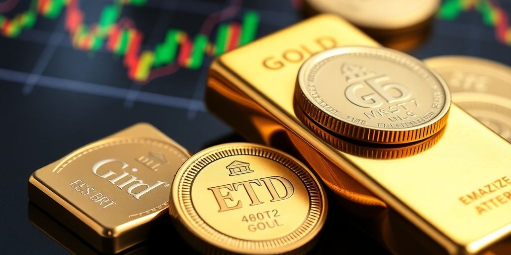Lingots, pièces d'or et ETF en image.