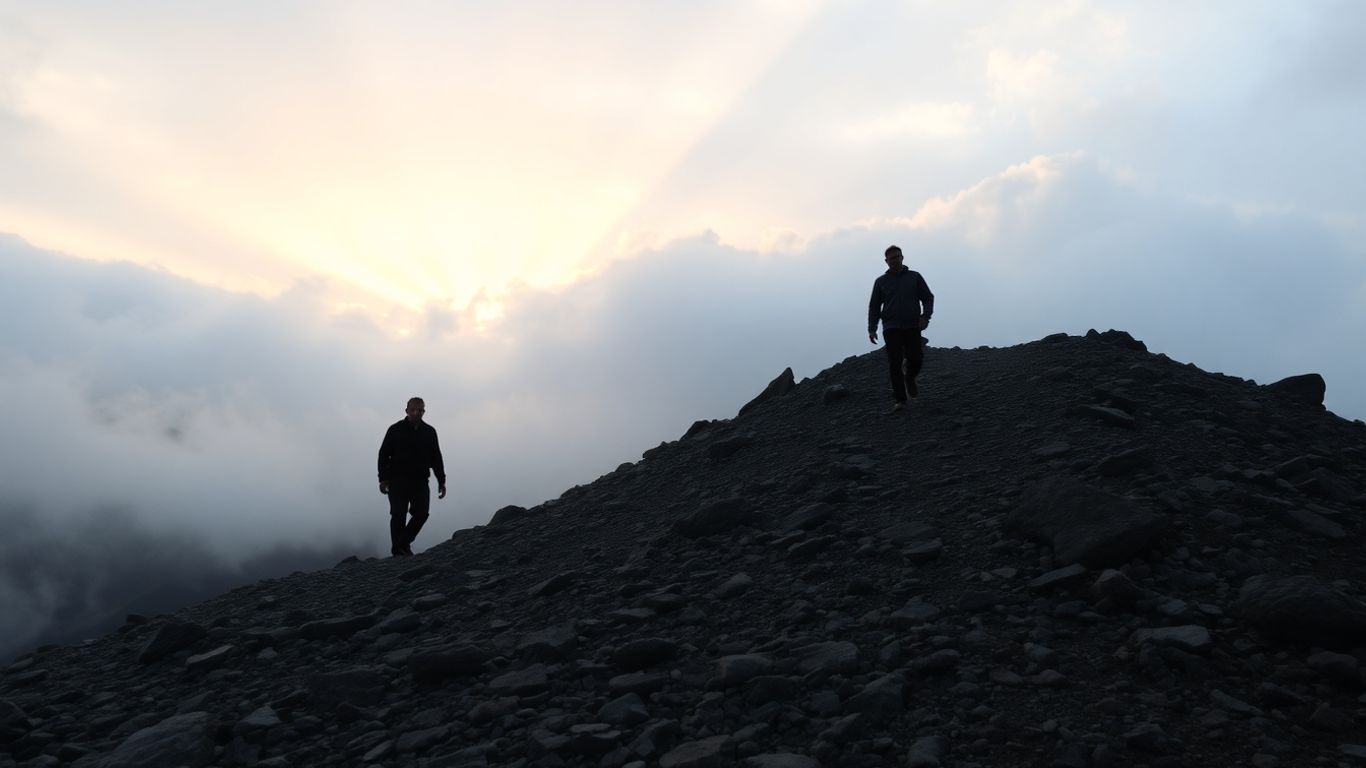 Person walking uphill towards a sunrise
