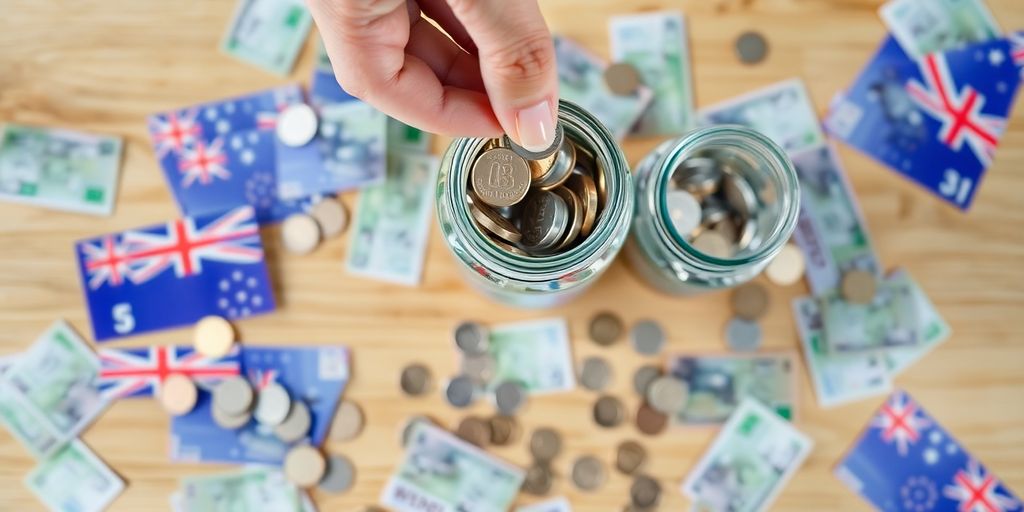 Australian family planning finances with colourful coins.