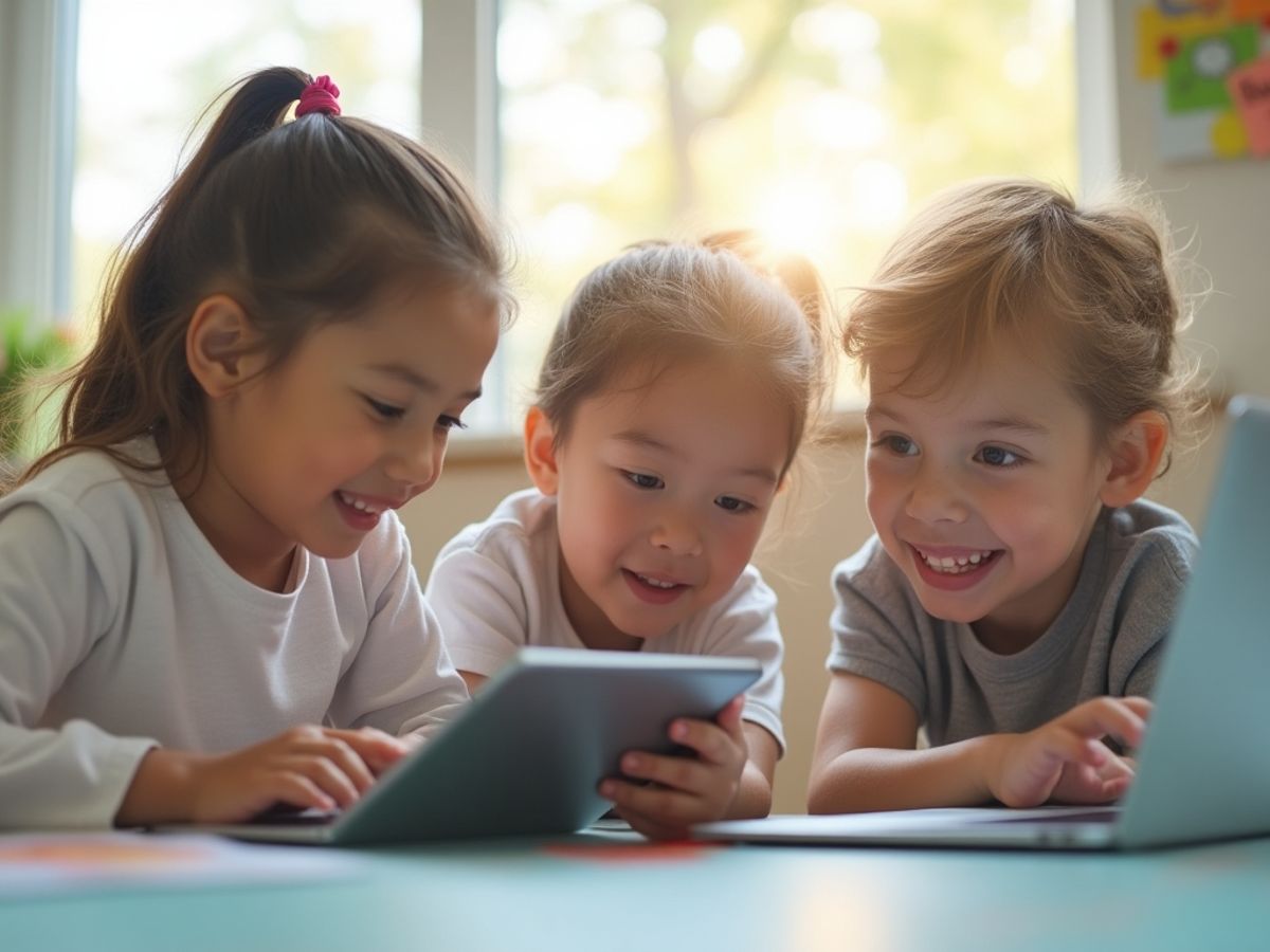 Copii folosind tehnologii moderne pentru învățare.
