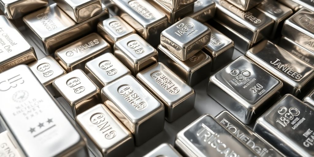 Divers lingots d'argent empilés