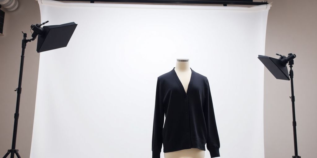 Ghost mannequin with clothing on white background.