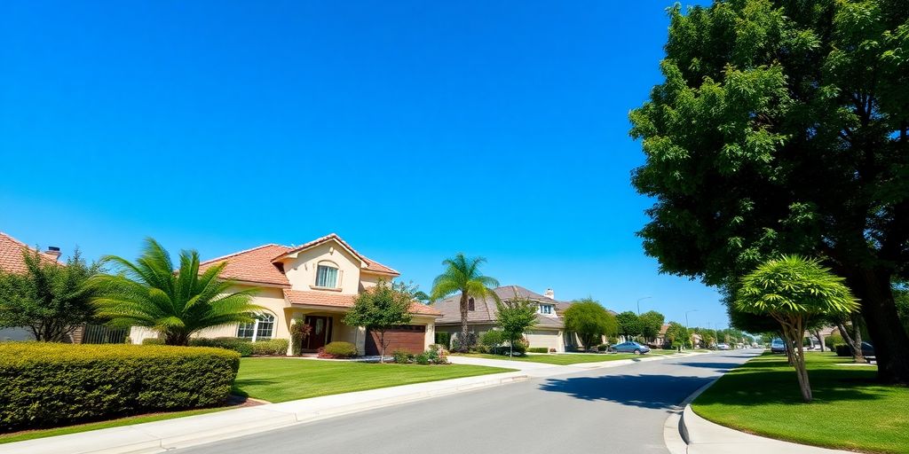 California home landscape with greenery and clear sky.