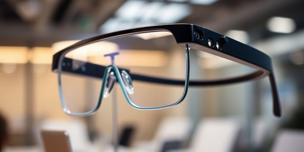 Futuristic smart glasses designed for business privacy.
