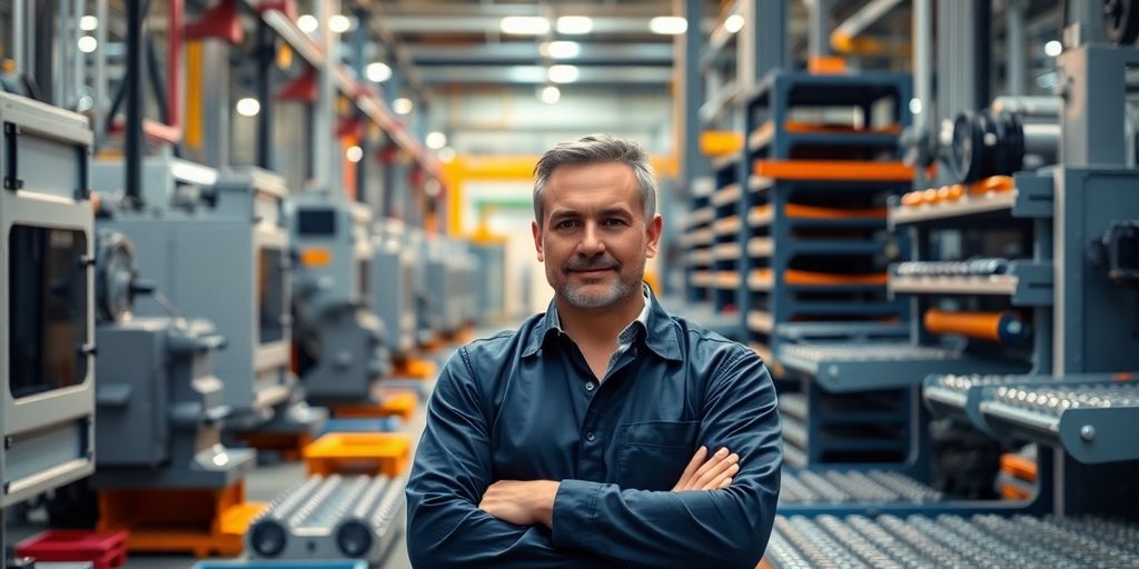 Manager overseeing production in a factory.