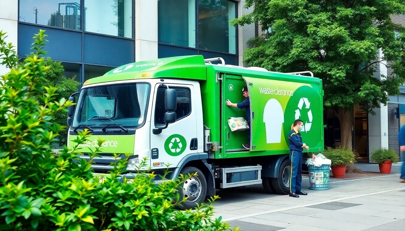 Eco-friendly waste clearance vehicle in London business area.