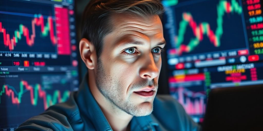 Trader focused on market data during earnings announcements.