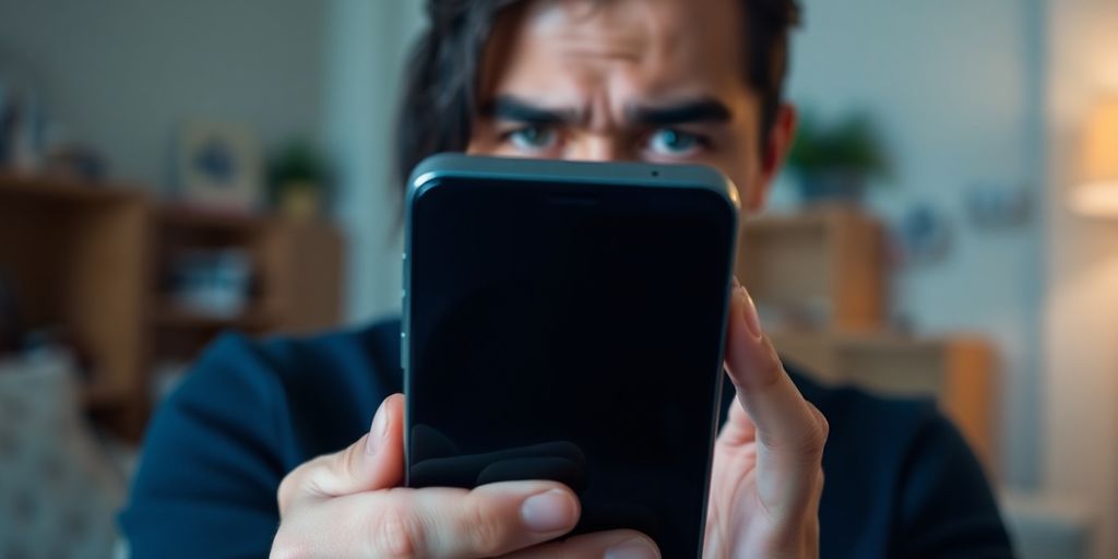Pessoa frustrada com smartphone em casa.