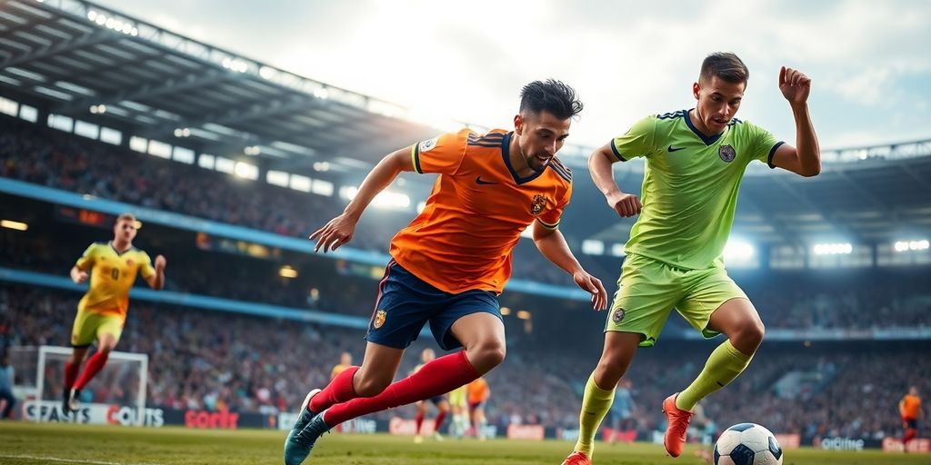 ภาพฟุตบอลที่มีนักเตะในสนามแข่งขัน