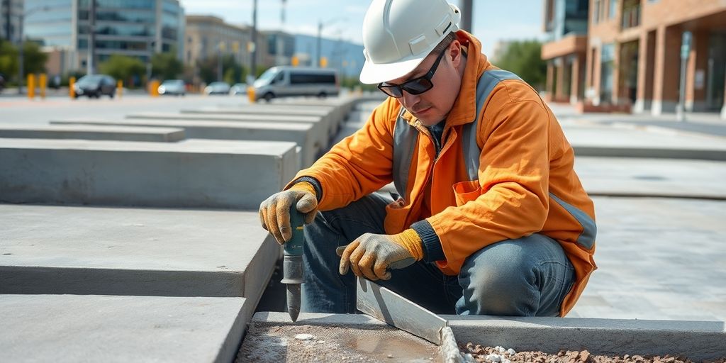 Contractor repairing concrete in Salt Lake City.