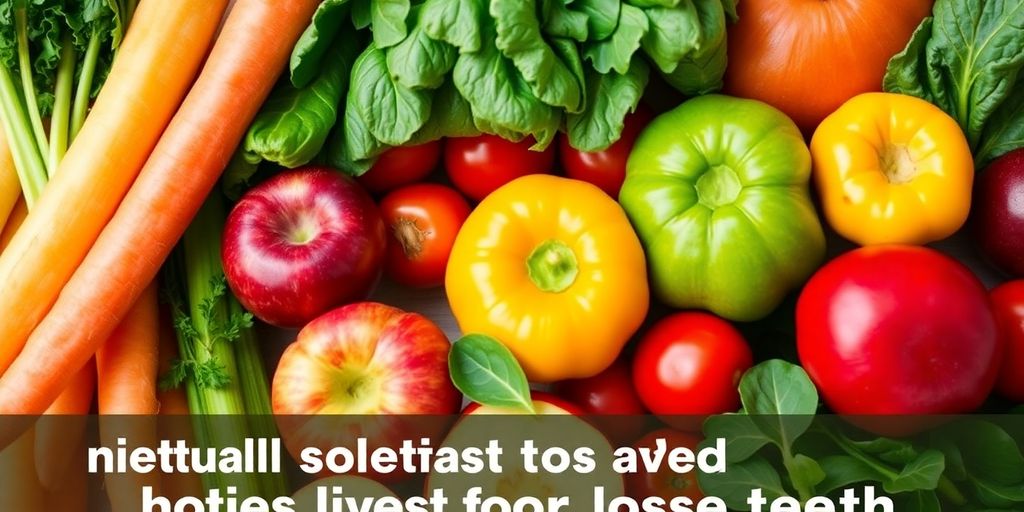 Fresh fruits and vegetables for dental health and loose teeth.
