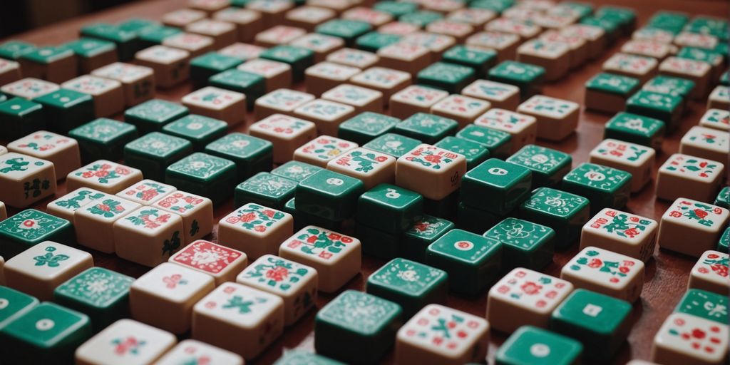 Close-up of Mahjong tiles showcasing special characters and symbols.