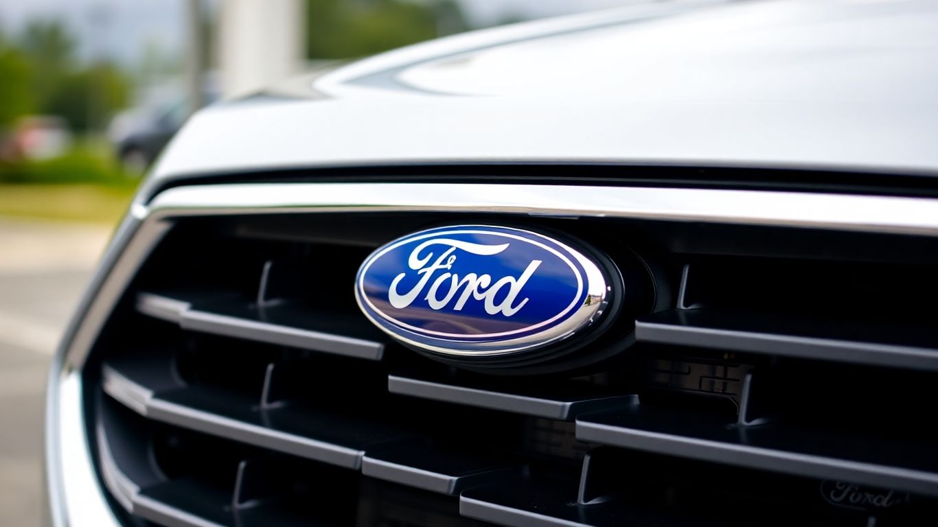 Shiny Ford emblem on a car grille