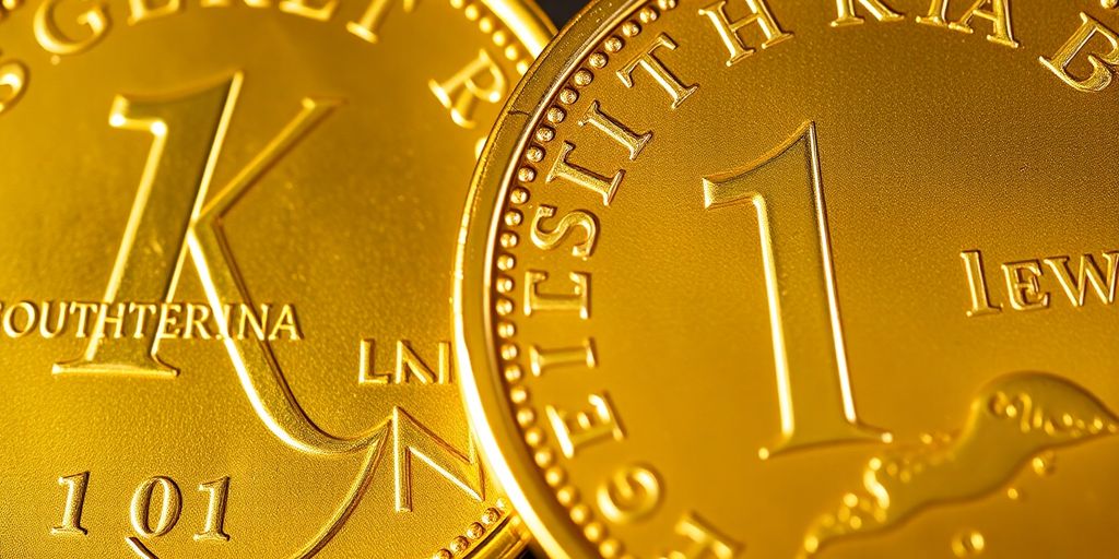 Deux Krugerrands, un neuf et un usagé, côte à côte.