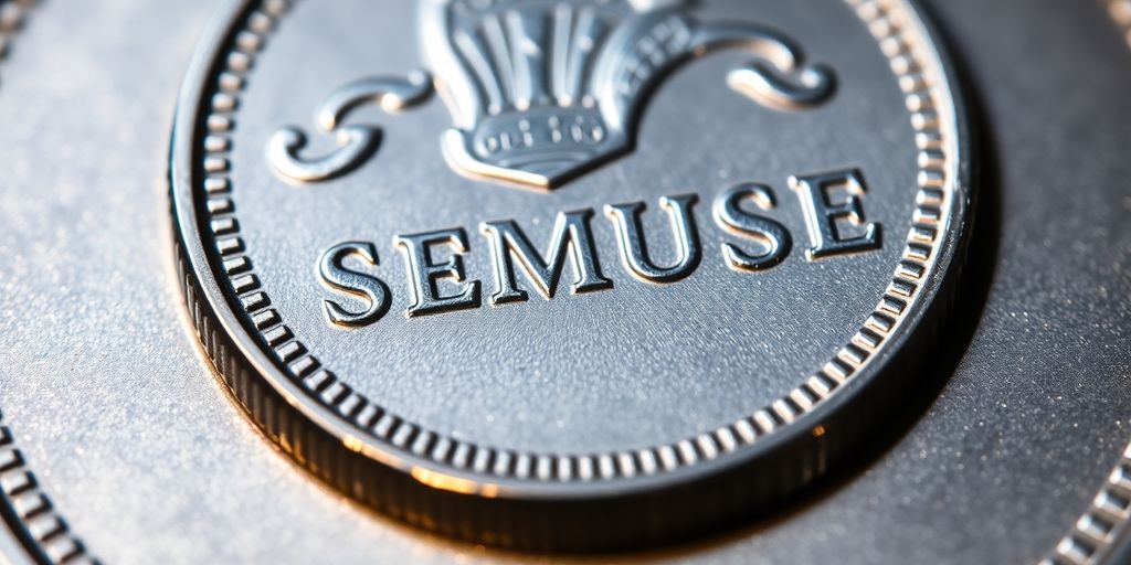 Une pièce Semeuse en argent brillant de près.