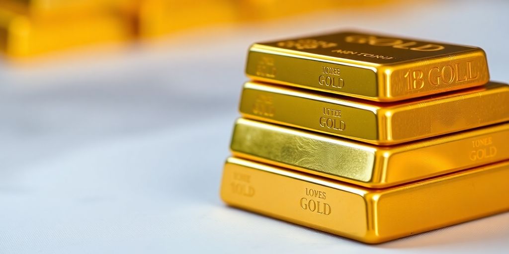 Lingots d'or brillants sur fond flou.