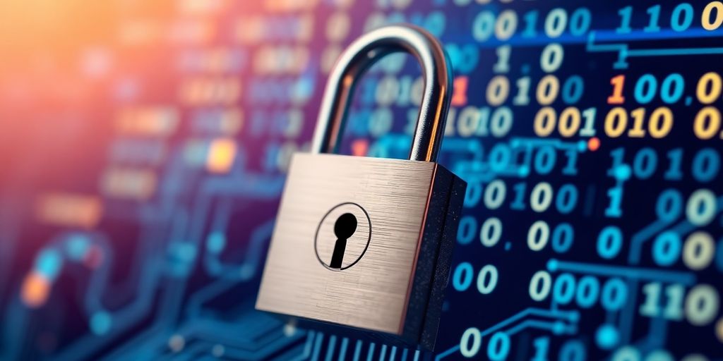 Close-up of a padlock on a digital background.