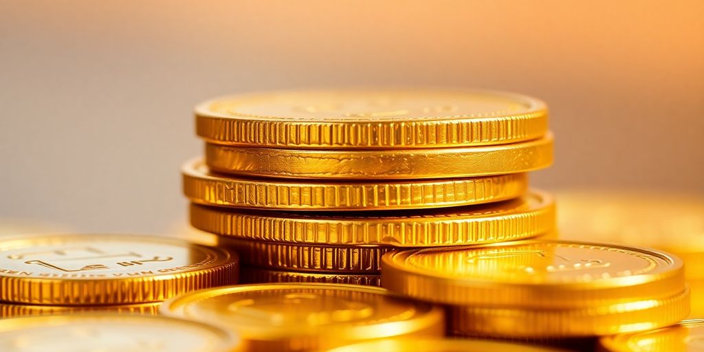 Pièces d'or empilées et brillantes