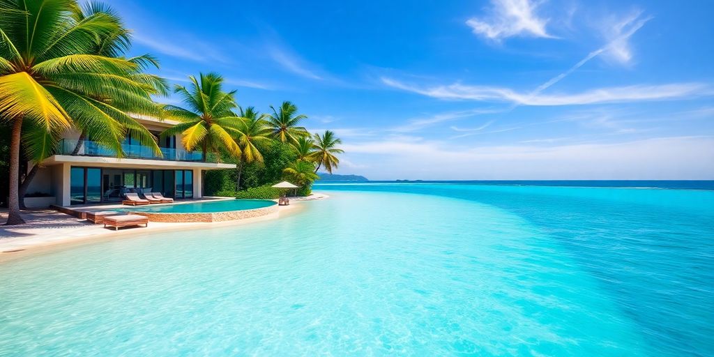 Secluded beach, luxury villa, private pool, ocean view.