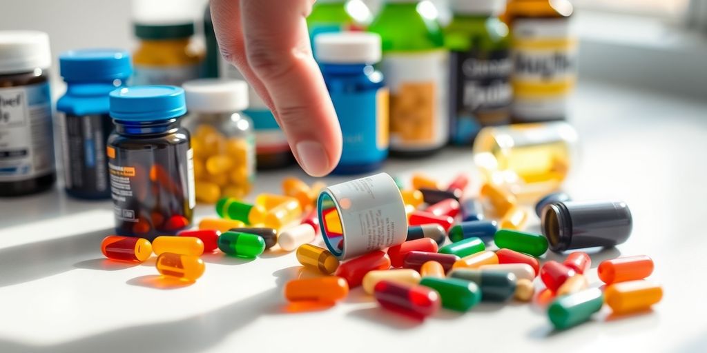 شخص يمسك بعبوات مكملات غذائية متنوعة