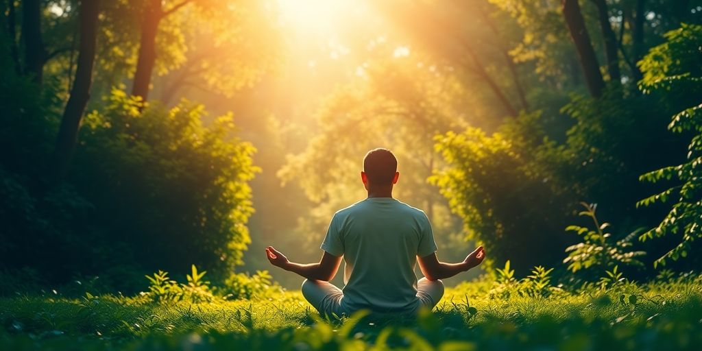 Person meditating in nature, embodying positive thinking.