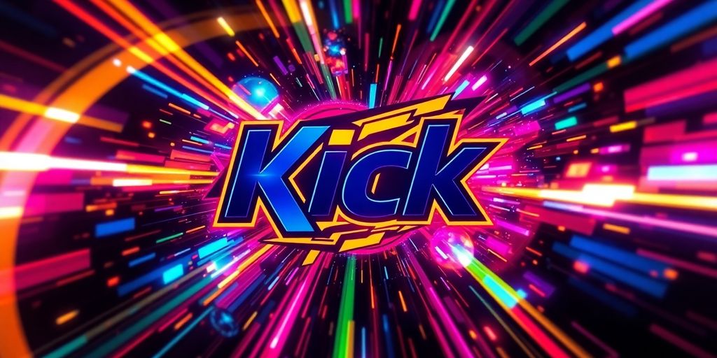 Kick logo with vibrant gaming visuals.
