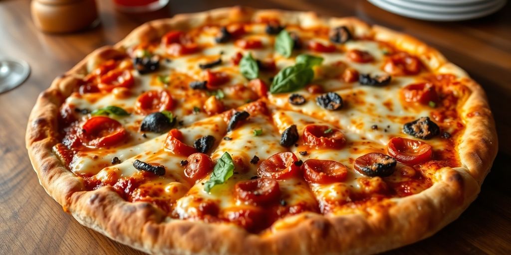 Close-up of a delicious Mountain Mike's Pizza.