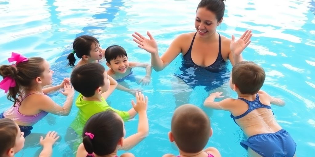 Edmonton kids learning to swim with instructor.