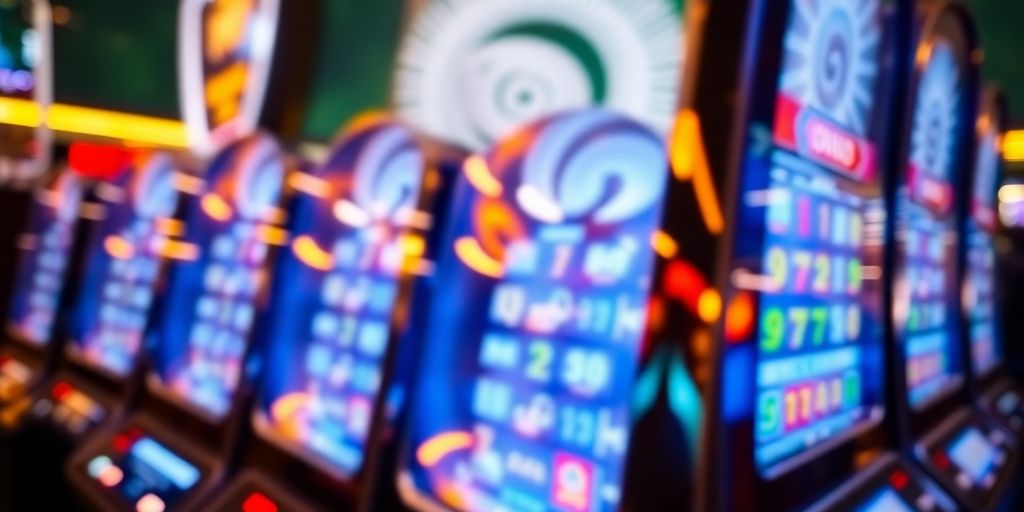 Spinning casino reels, bright lights, NZ flag.