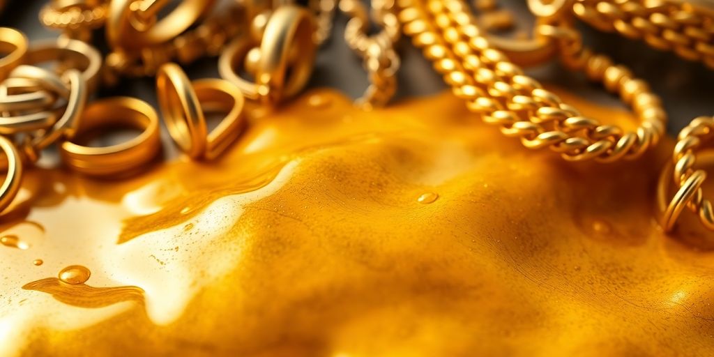 Gold jewelry melted into liquid metal.
