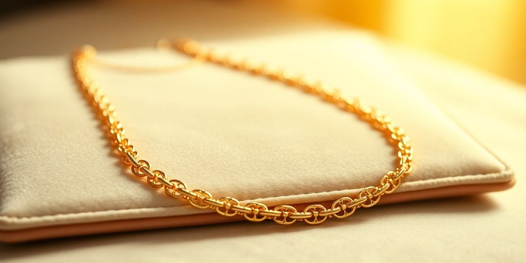 Collier en or sur un fond en velours doux.