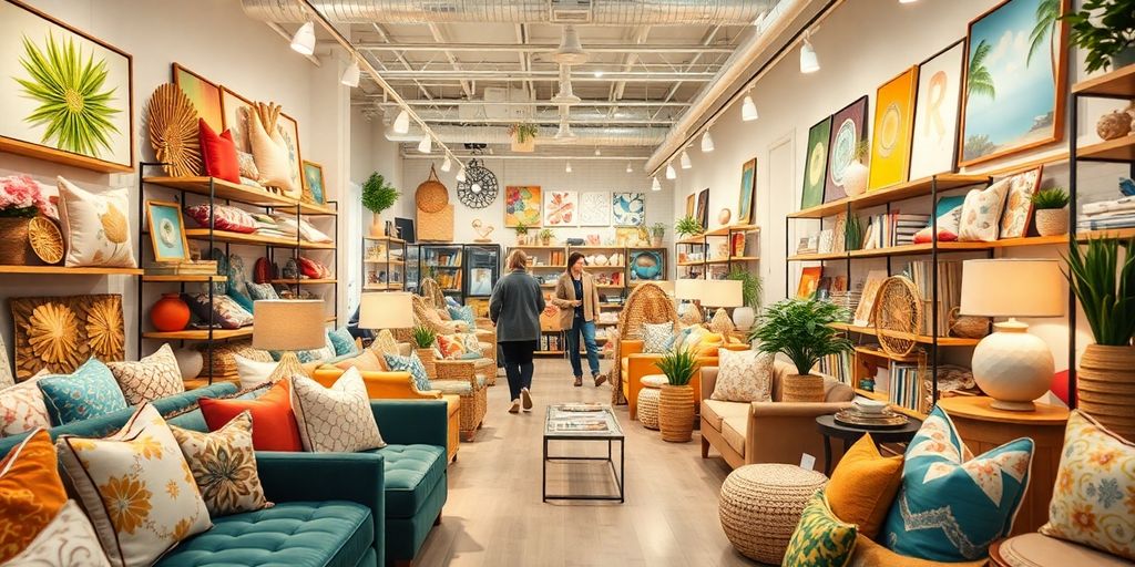 Interior of a vibrant home decor store with shoppers.
