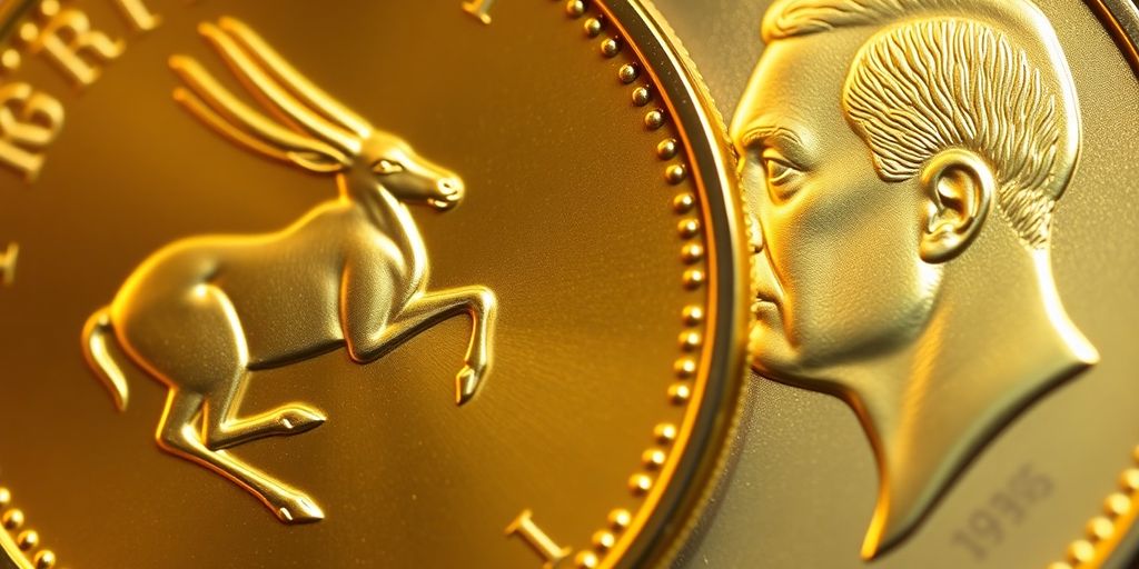 Une pièce Krugerrand dorée de 1979.