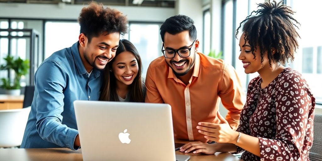 Professionals discussing HubSpot pricing in a modern office.