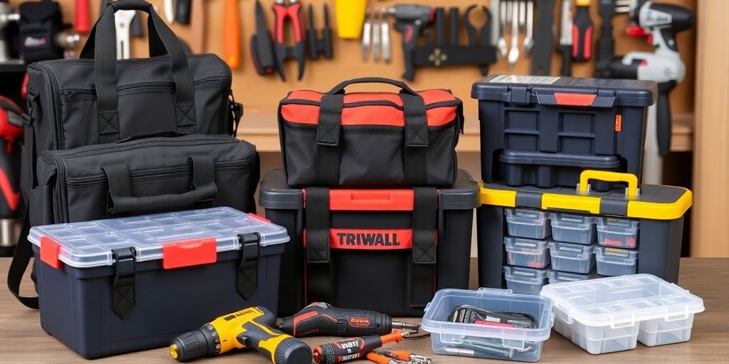 Collection of portable tool storage solutions for DIY enthusiasts.