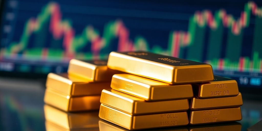 Barres d'or brillantes sur un fond flou.