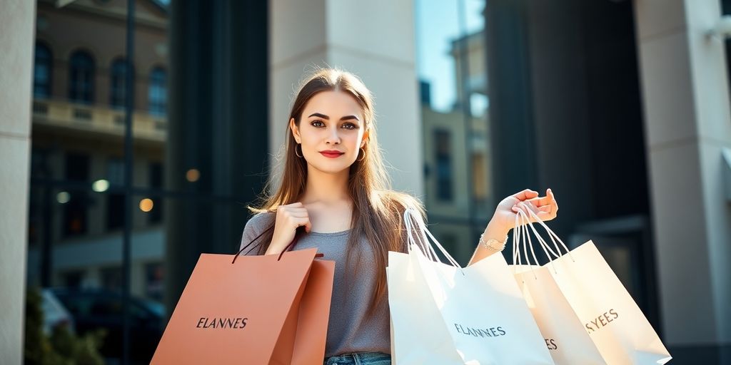 Woman standing with shopping bags