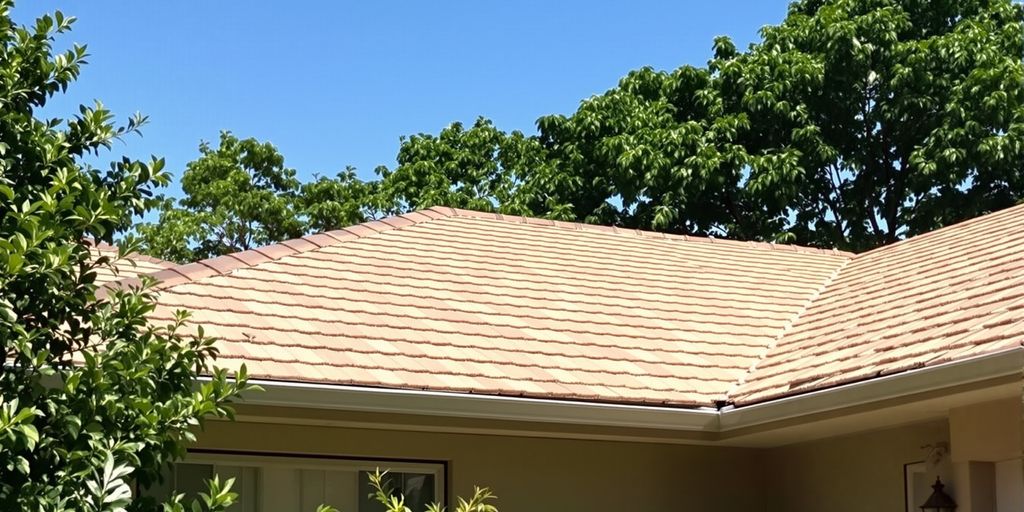 Brightly lit roof in a sunny, warm climate.