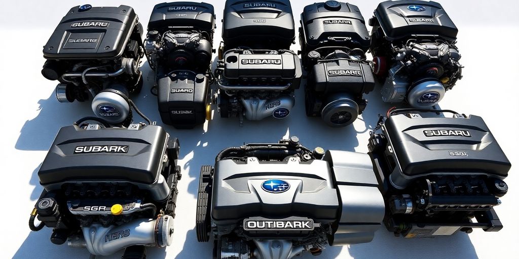 Subaru Outback engines displayed in Adelaide.